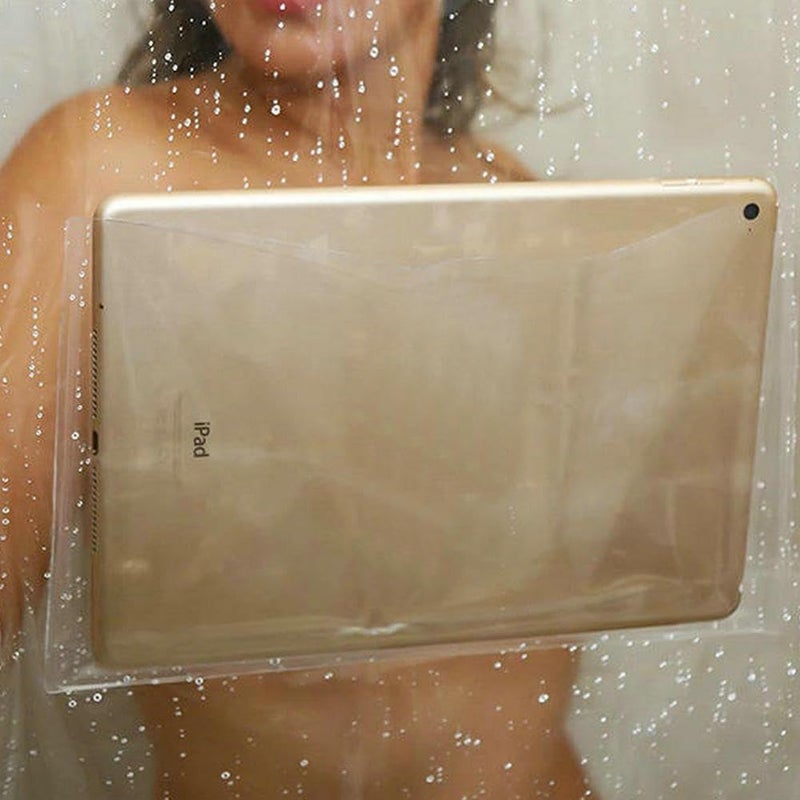 Fangkun iPad Mount Clear Shower Curtain Liner - 4 Touch-sensative Pockets - Bath/Shower Organizer - Bathroom Storage Bag 32 x 72 inches - Image 4